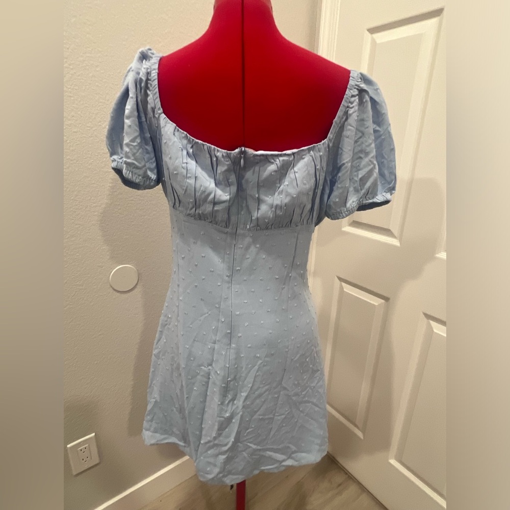 Light Blue Puff Sleeve Tie-Front Summer Dress - Picture 14 of 16